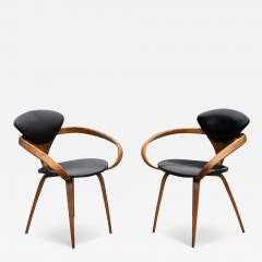 Norman Cherner Professionally Restored Norman Cherner Plycraft Pretzel Walnut Black Armchairs - 4236812