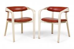 Norman Cherner Set of 5 Norman Cherner For Plycraft Plywood and Orange Vinyl Dining Chairs - 2789321