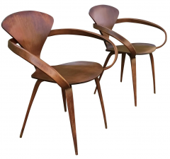 Norman Cherner Vintage Pair Pretzel Walnut Plywood Armchairs Norman Cherner Plycraft Restored - 2721316