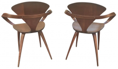 Norman Cherner Vintage Pair Pretzel Walnut Plywood Armchairs Norman Cherner Plycraft Restored - 2721364