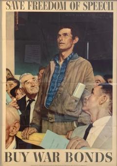 Norman Rockwell Save Freedom of Speech Buy War Bonds Vintage WWII Poster by Norman Rockwell - 3959468