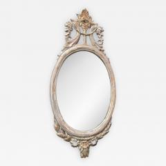 Northern European Oval Carved Wood Mirror with White Frame early 19th century - 547061