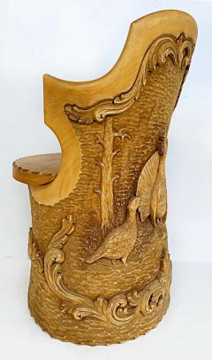 Norwegian Carved Kubbestol Chairs Hand Carved Tree Trunks with Birds and Turkey - 3502800