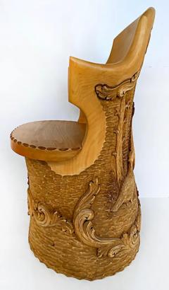 Norwegian Carved Kubbestol Chairs Hand Carved Tree Trunks with Birds and Turkey - 3502804