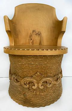 Norwegian Carved Kubbestol Chairs Hand Carved Tree Trunks with Birds and Turkey - 3502876