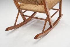 Norwegian Wood and Papercord Rocking Chair by Sla ke M belfabrikk Norway 1940s - 3486132