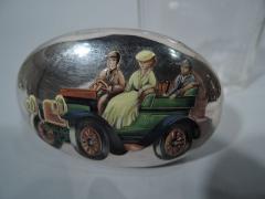 Nostalgic Motoring Days English Sterling Silver Enamel Vanity Jar - 3748655