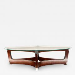 Novo Rumo Brazilian Modern Coffee Table in Bent Wood Glass Novo Rumo Brazil c 1960s - 3520628