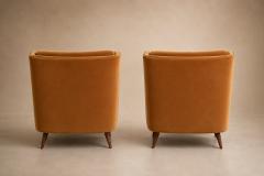 Novo Rumo Brazilian Modern Pair of Camel Mohair Club Chairs in Hardwood Att to Novo Rumo - 4621577
