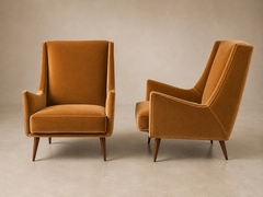 Novo Rumo Brazilian Modern Pair of Camel Mohair Club Chairs in Hardwood Att to Novo Rumo - 4694197