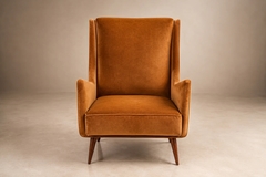 Novo Rumo Brazilian Modern Pair of Camel Mohair Club Chairs in Hardwood Att to Novo Rumo - 4694201