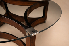 Novo Rumo Brazilian Round Coffee Table in Rosewood Glass by Novo Rumo Brazil 1960s - 4745833