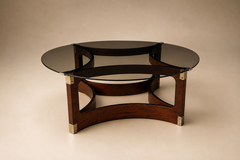 Novo Rumo Brazilian Round Coffee Table in Rosewood Glass by Novo Rumo Brazil 1960s - 4745839