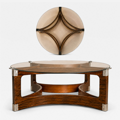 Novo Rumo Brazilian Round Coffee Table in Rosewood Glass by Novo Rumo Brazil 1960s - 4746020
