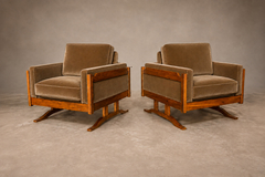 Novo Rumo Pair of Armchairs in Cavi na and Mushroom Taupe Mohair Novo Rumo - 4763808