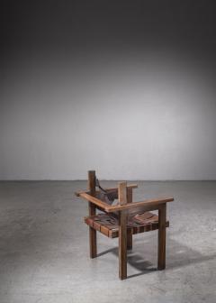 Nutwood and leather modernist chair France 1940s - 2843060