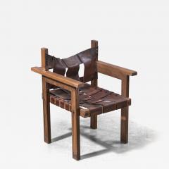 Nutwood and leather modernist chair France 1940s - 2845896
