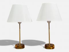 Nybro Armaturfabrik Table Lamps Amber Glass Brass Sweden 1970s - 4479575