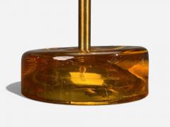 Nybro Armaturfabrik Table Lamps Amber Glass Brass Sweden 1970s - 4479580