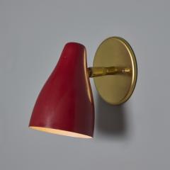 O Luce Pair of 1960s Giuseppe Ostuni Red and Brass Articulating Sconces for O Luce - 3829025