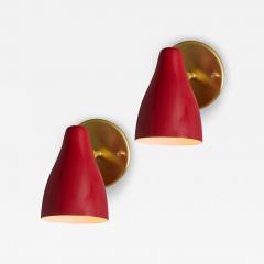 O Luce Pair of 1960s Giuseppe Ostuni Red and Brass Articulating Sconces for O Luce - 3832770