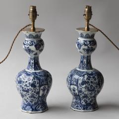OCTAGONAL DUTCH DELFT BLUE AND WHITE WAISTED BOTTLE VASES CONVERTED TO LAMPS - 4096719