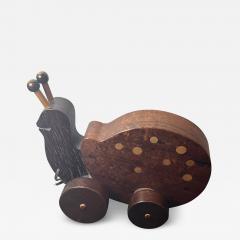 ORGANIC MODERN CALIFORNIA WOOD ARTISAN EXOTIC WOOD SNAIL SCULPTURE PULL TOY - 3521314