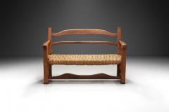 Oak Bench with Woven Rush Seat France 1950s - 4007705