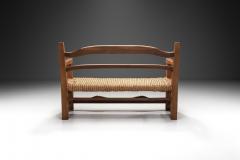 Oak Bench with Woven Rush Seat France 1950s - 4007707