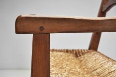 Oak Bench with Woven Rush Seat France 1950s - 4007709
