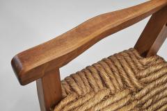 Oak Bench with Woven Rush Seat France 1950s - 4007712