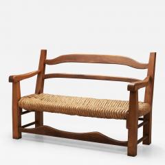 Oak Bench with Woven Rush Seat France 1950s - 4010284
