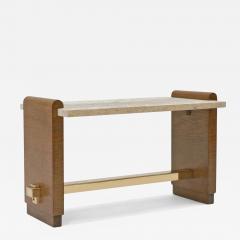 Oak Brass and Travertine Side Table - 3912104