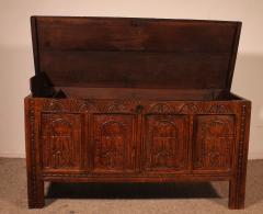 Oak Chest From 17th Century 4 Panels - 3501743