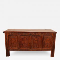 Oak Chest From 17th Century 4 Panels - 3504354