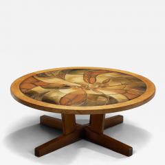 Oak Coffee Table with Glazed Stoneware Tiles by S ren Jean Larsen Denmark 1980s - 4296955