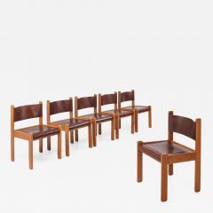 Oak Leather Dining Chairs 1960s - 1184804