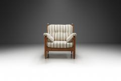 Oak Lounge Chair with Striped Cushions The Netherlands 1960s - 3977291