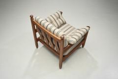 Oak Lounge Chair with Striped Cushions The Netherlands 1960s - 3977294