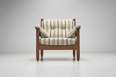 Oak Lounge Chair with Striped Cushions The Netherlands 1960s - 3977296