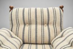 Oak Lounge Chair with Striped Cushions The Netherlands 1960s - 3977297