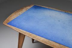 Oak Mid Century Modern Dining Table on Pin Legs with Blue Top 1940s - 1960867