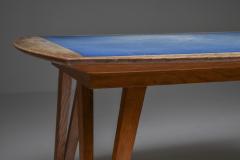 Oak Mid Century Modern Dining Table on Pin Legs with Blue Top 1940s - 1960869