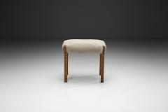 Oak Stool with Carved Legs and Sheepskin Upholstery Denmark 1970s - 4617173