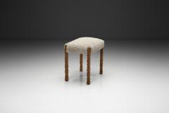 Oak Stool with Carved Legs and Sheepskin Upholstery Denmark 1970s - 4617174