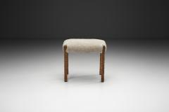 Oak Stool with Carved Legs and Sheepskin Upholstery Denmark 1970s - 4617175