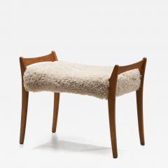 Oak Stool with Sheepskin Seat Scandinavia ca 1950s - 3508219