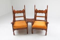 Oak Throne Chairs With Adjustable Side Table 1950s - 1248861