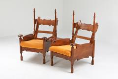 Oak Throne Chairs With Adjustable Side Table 1950s - 1248862