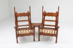 Oak Throne Chairs With Adjustable Side Table 1950s - 1248866